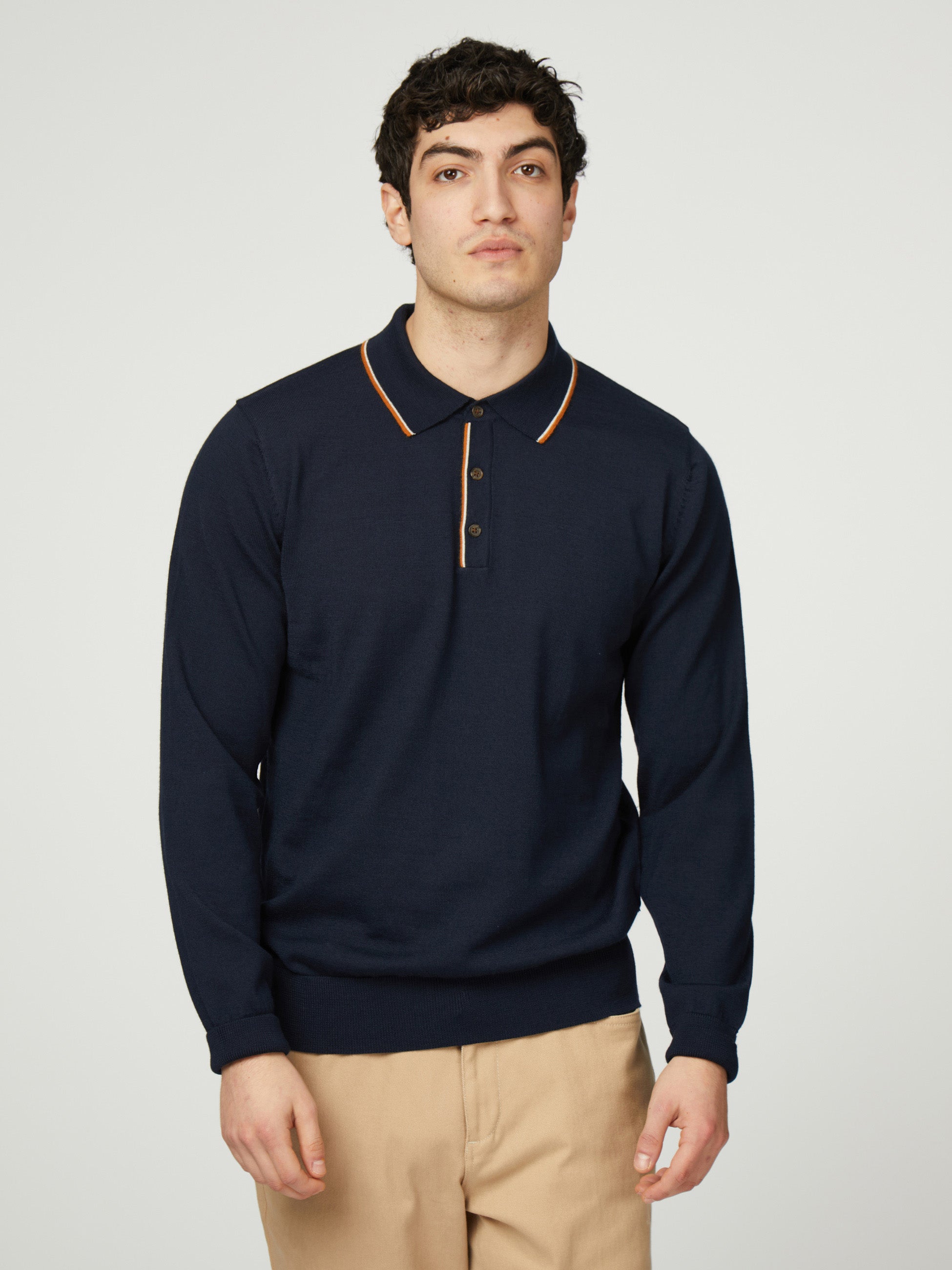 Tipped Merino Polo - Dark Navy