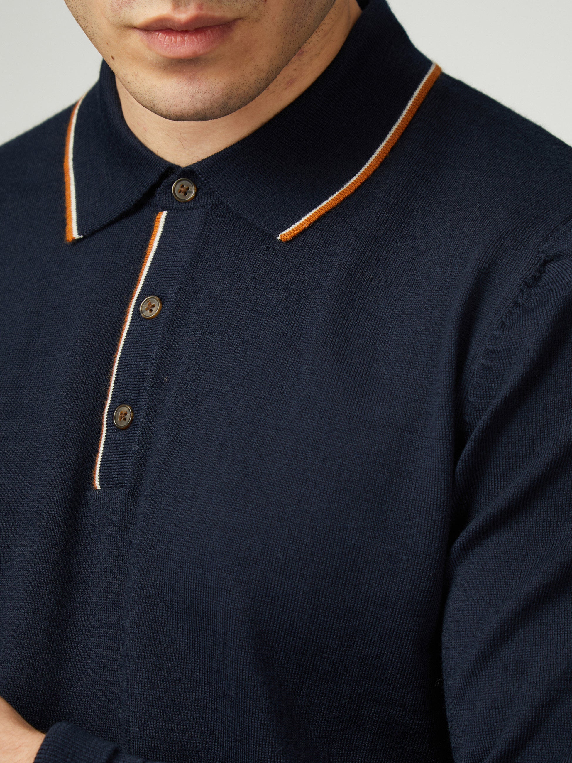 Tipped Merino Polo - Dark Navy