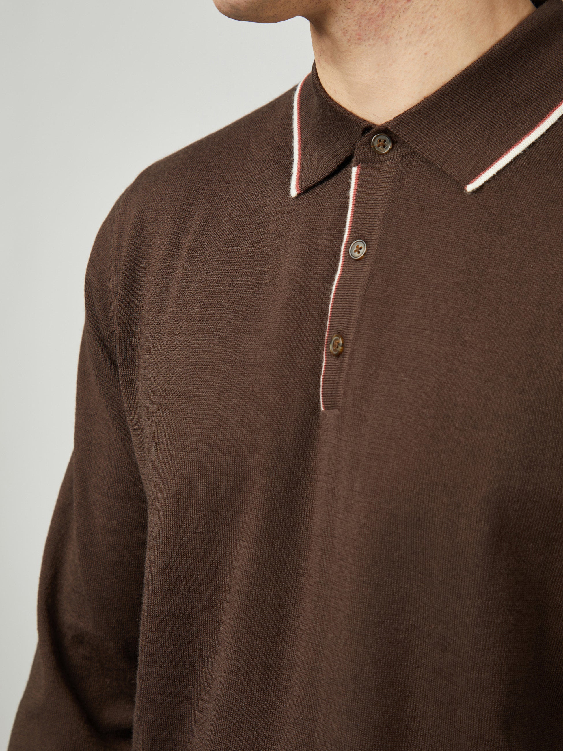 Tipped Merino Polo - Cocoa