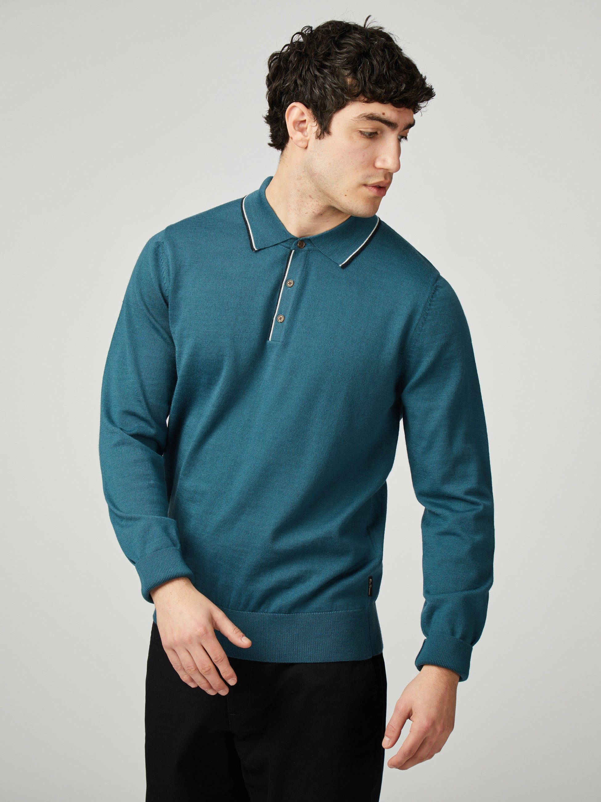 Tipped Merino Polo - Lake Blue