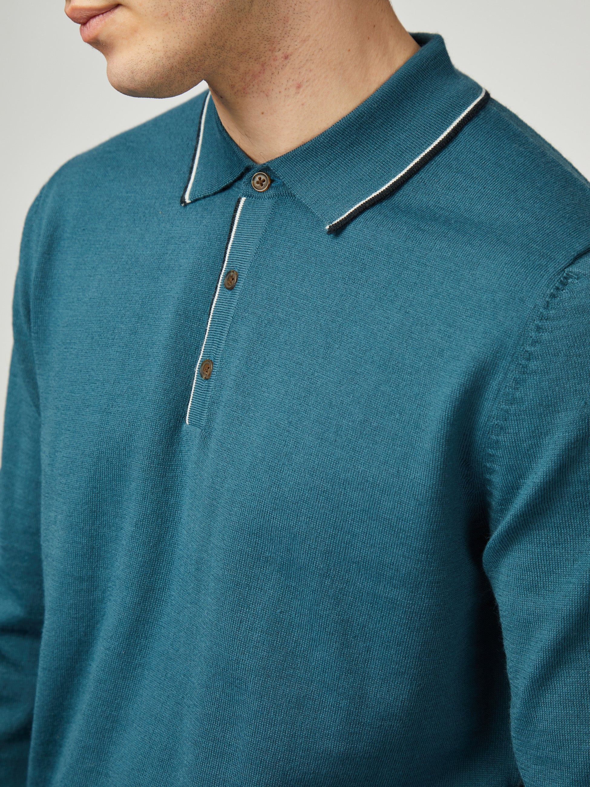 Tipped Merino Polo - Lake Blue