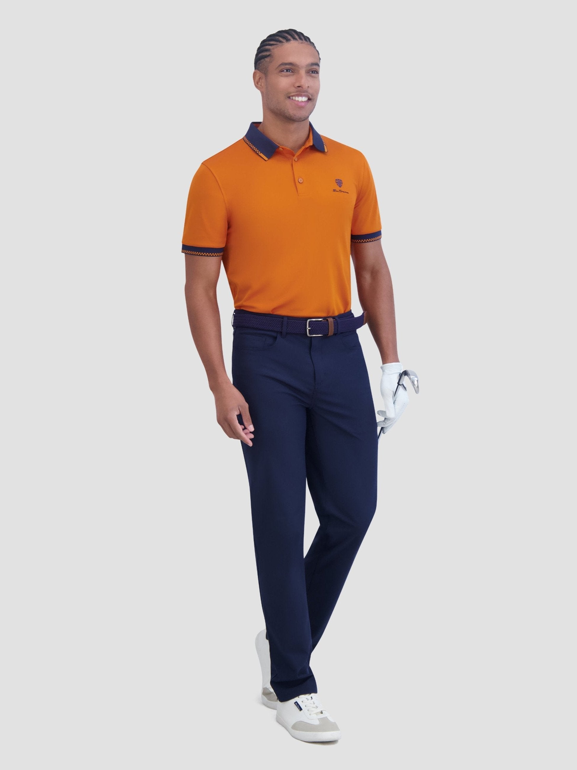 Checker Rib Tech Pique Sports Fit Polo - Amber