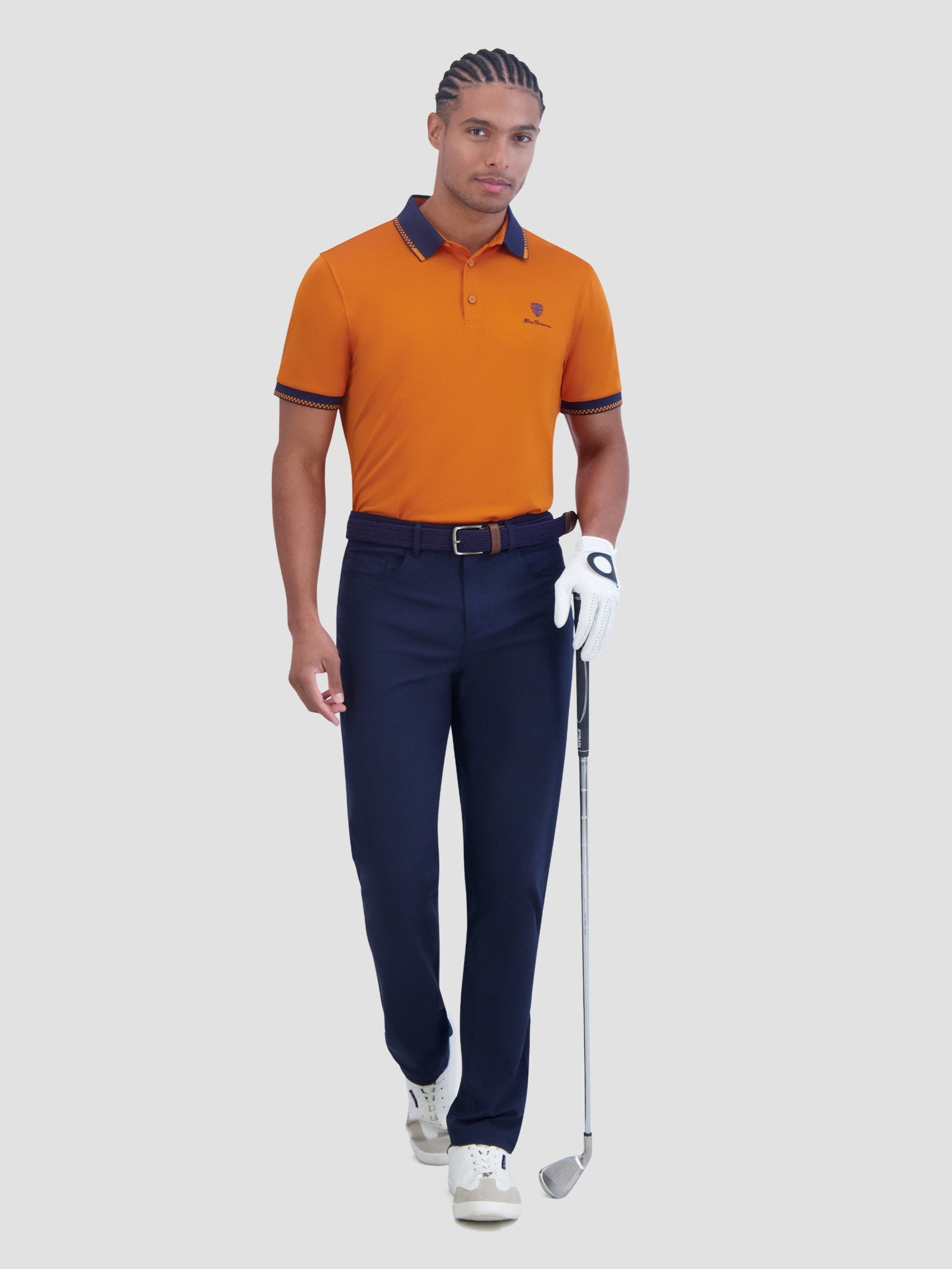 Checker Rib Tech Pique Sports Fit Polo - Amber