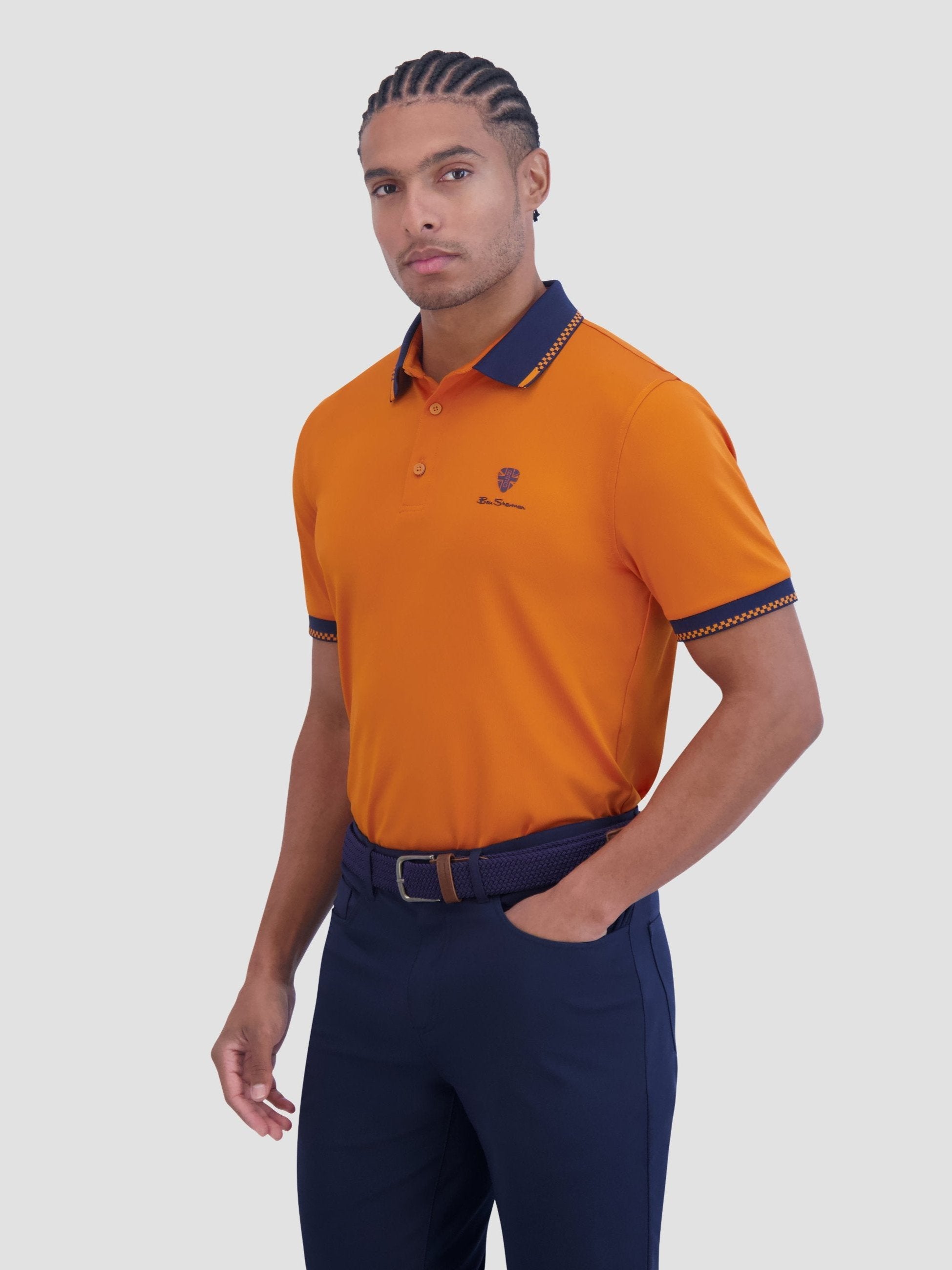 Checker Rib Tech Pique Sports Fit Polo - Amber