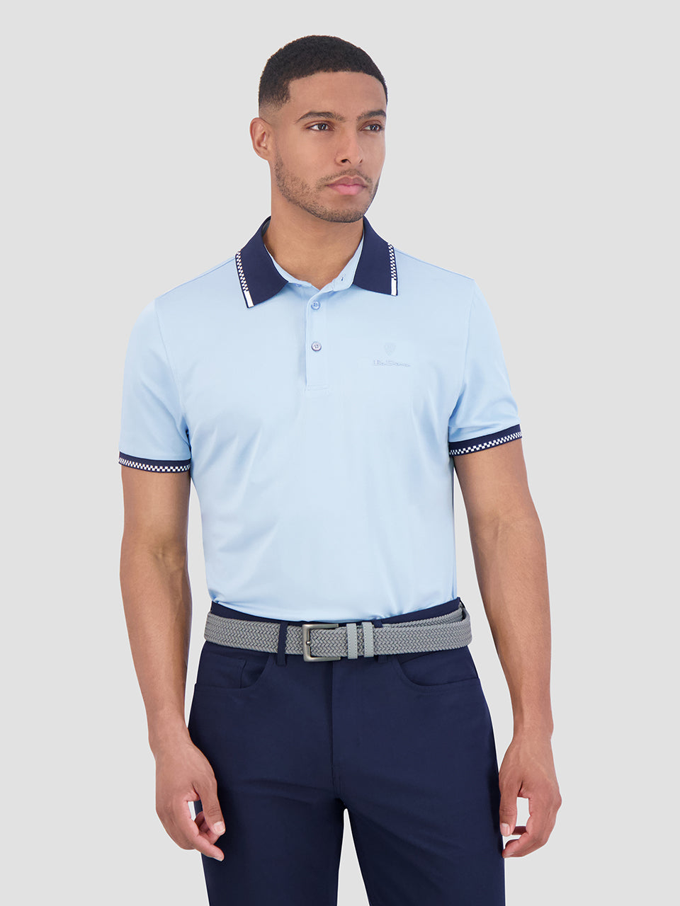 Checker Rib Air Pique Sports Fit Polo - Light Blue