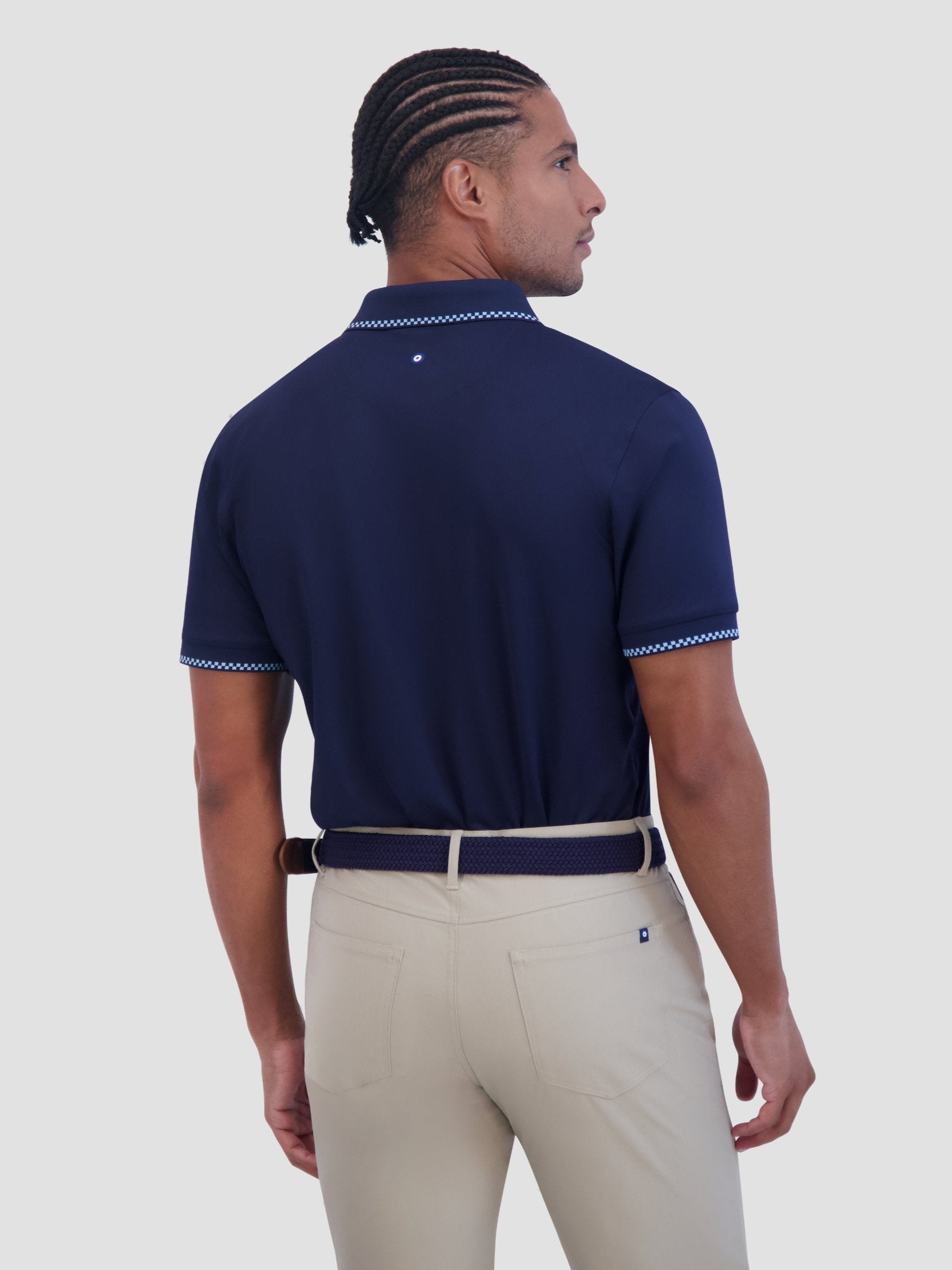 Checker Rib Tech Pique Sports Fit Polo - Navy