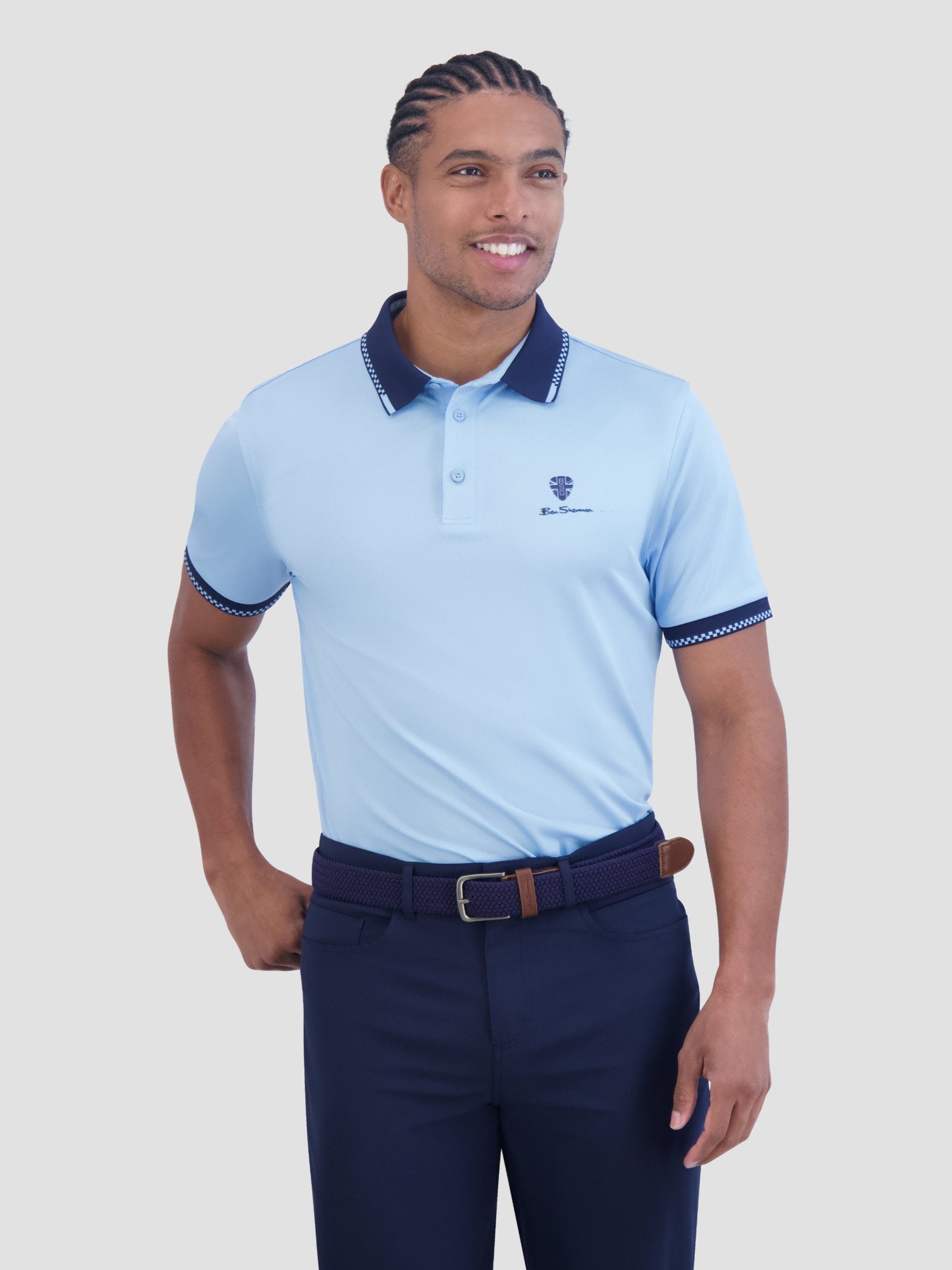 Checker Rib Tech Pique Sports Fit Polo - Placid Blue