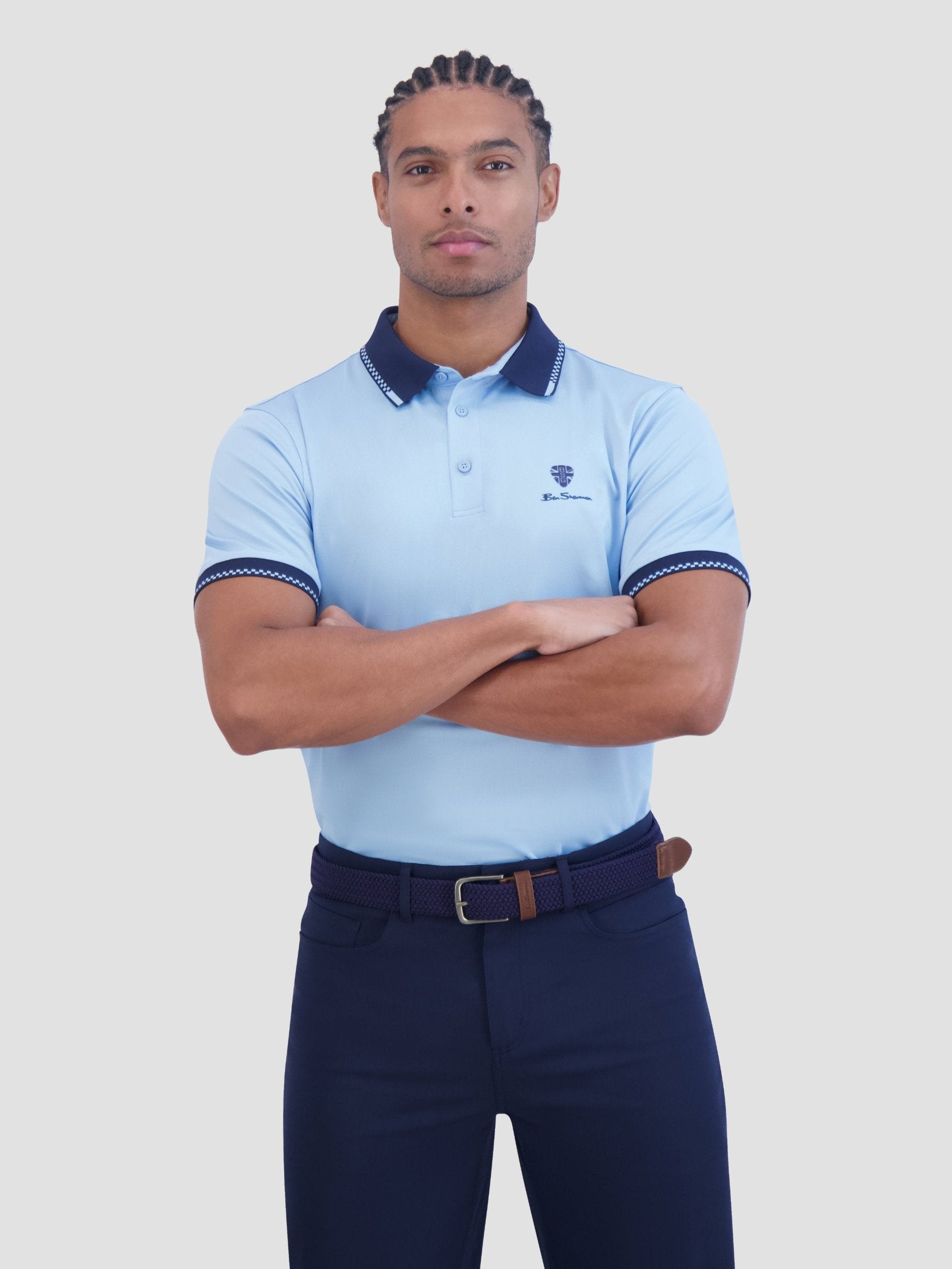 Checker Rib Tech Pique Sports Fit Polo - Placid Blue