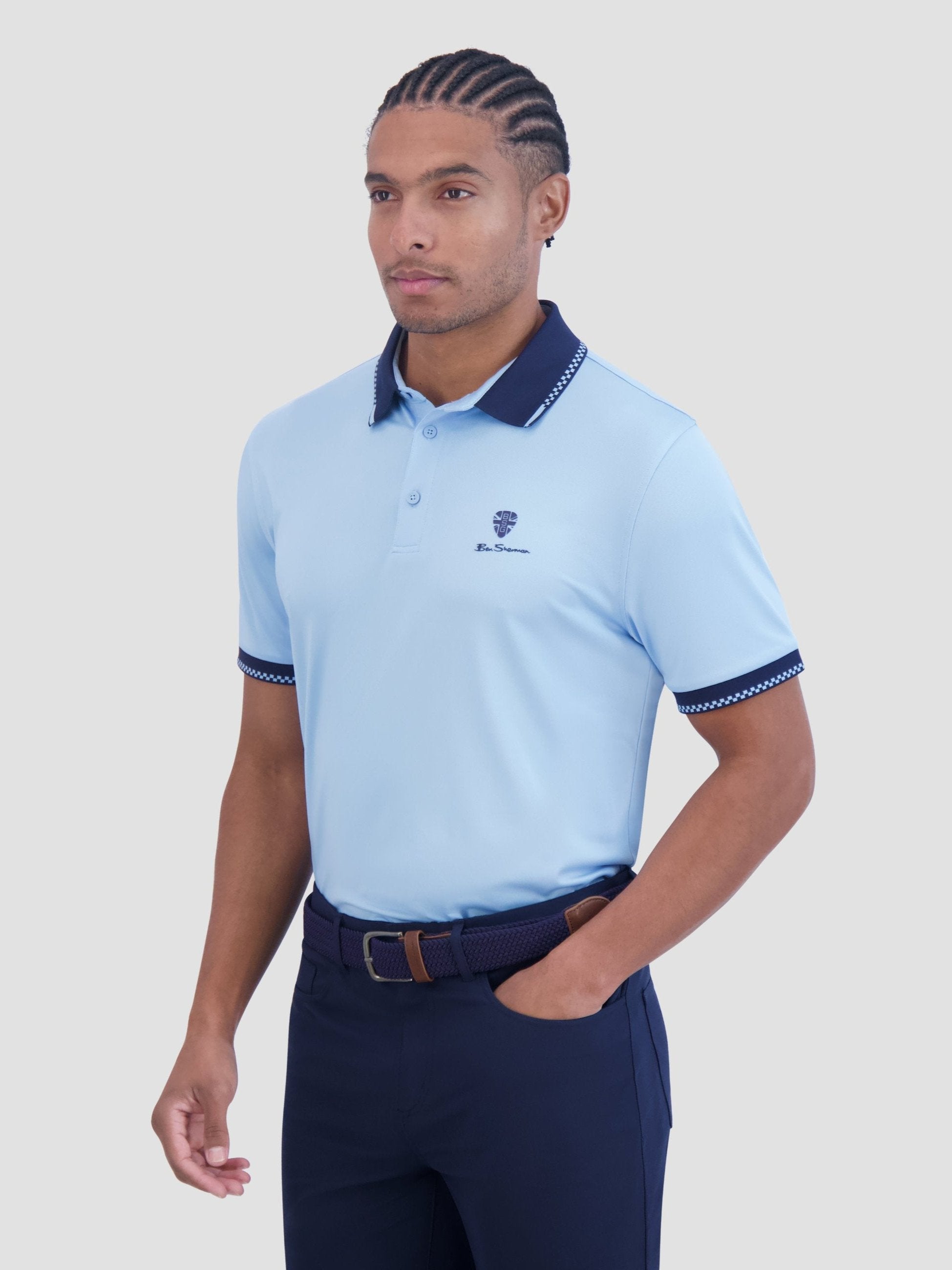 Checker Rib Tech Pique Sports Fit Polo - Placid Blue