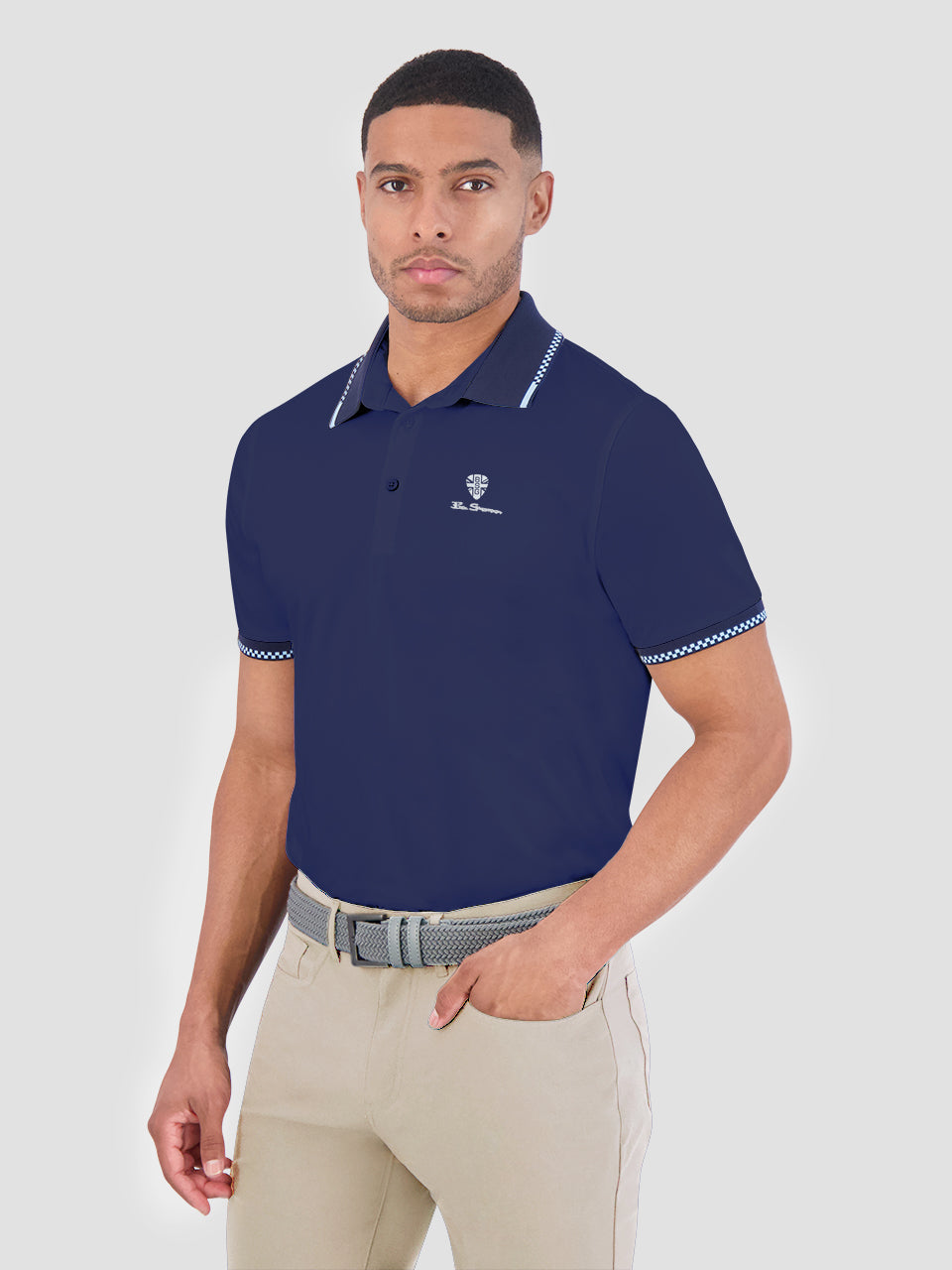 Checker Rib Air Pique Sports Fit Polo - Navy