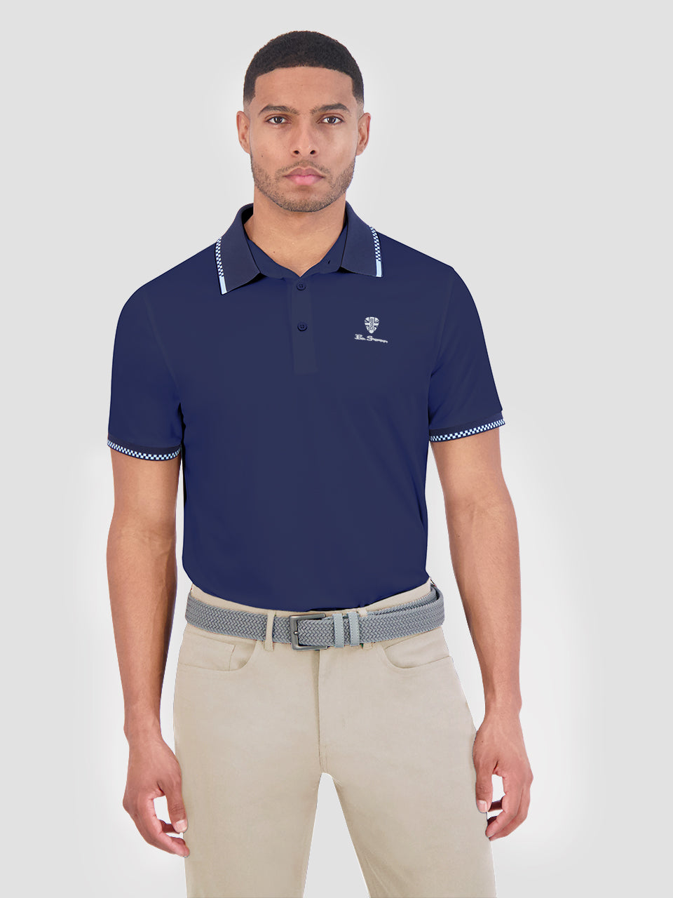 Checker Rib Air Pique Sports Fit Polo - Navy