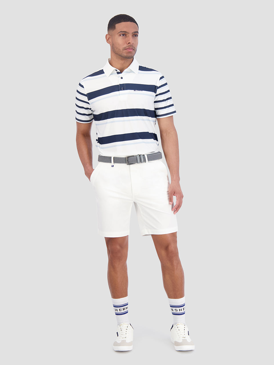 Mixed Mod Stripes Tech Jersey Sports Fit Polo - Blue