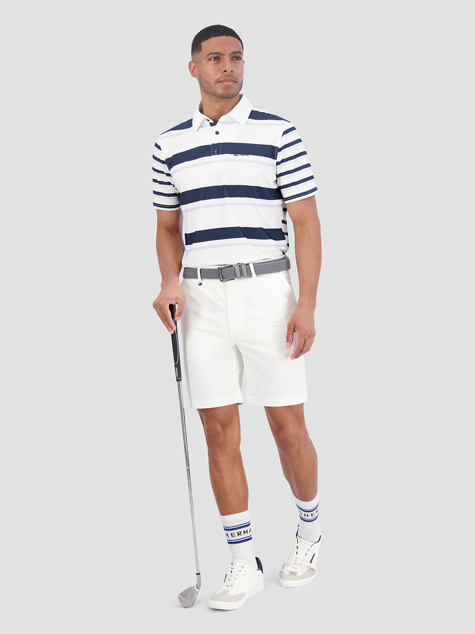 Mixed Mod Stripes Tech Jersey Sports Fit Polo - Blue