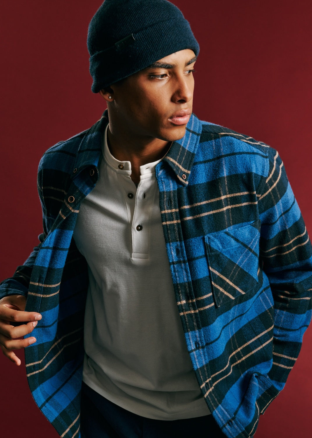 Brushed Ivy Check Overshirt - Riviera Blue