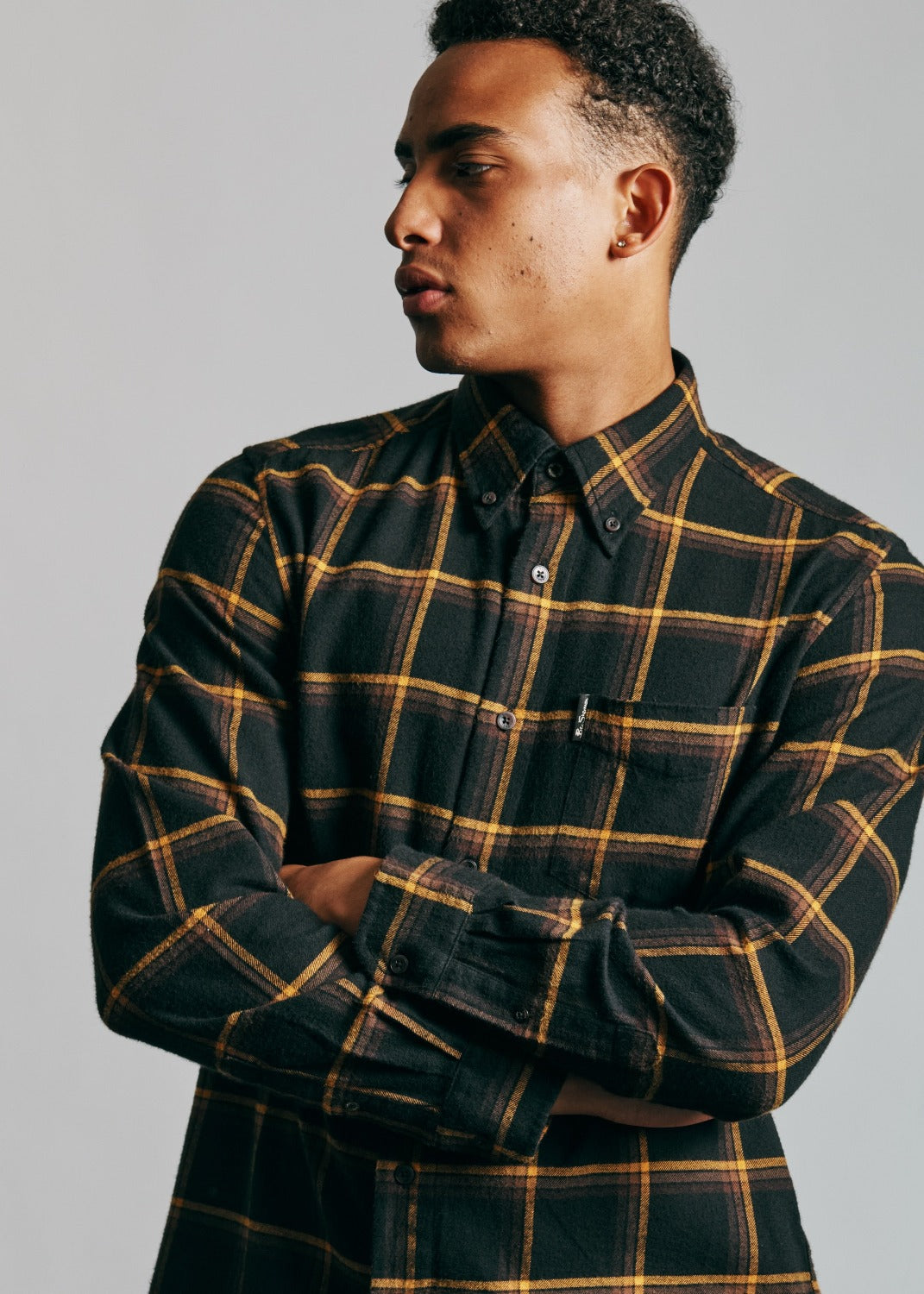 Oversized Brushed Check Shirt - Black