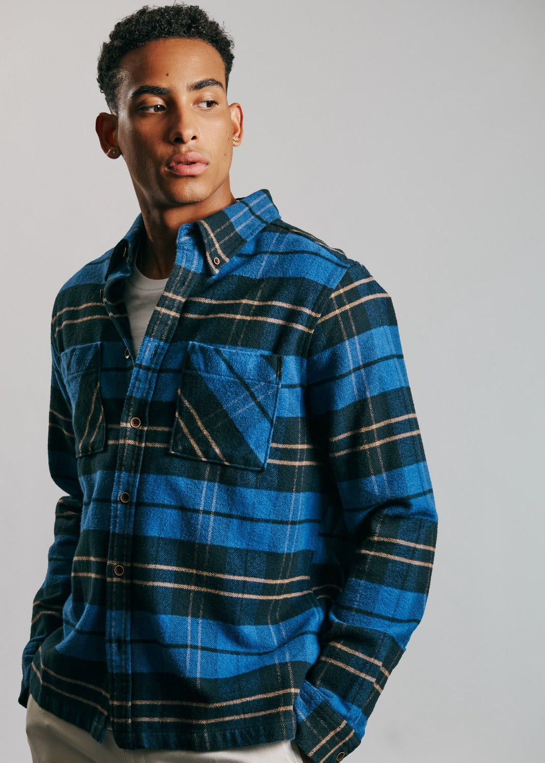 Brushed Ivy Check Overshirt - Riviera Blue