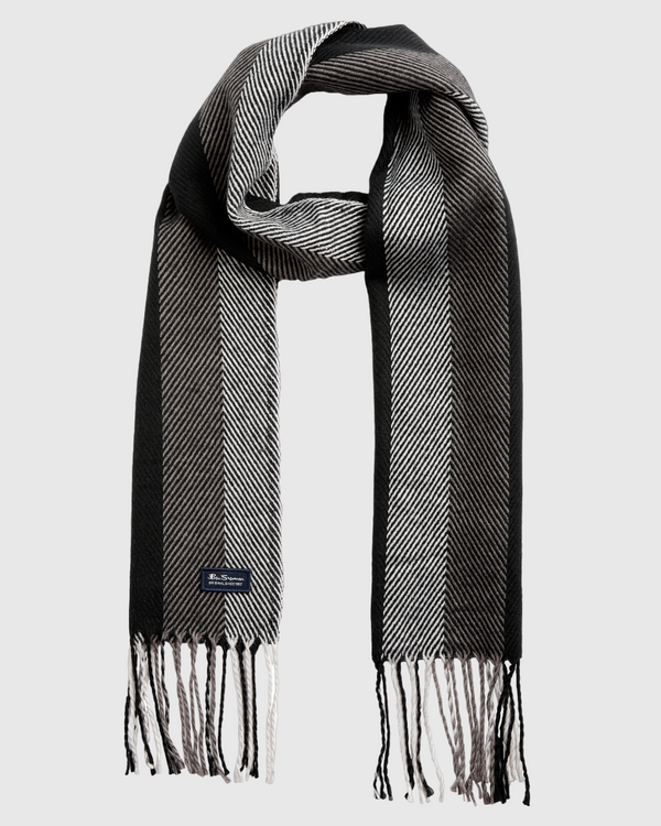 Men's Herringbone Stripe Scarf - True Black/Odyssey Grey - Ben Sherman