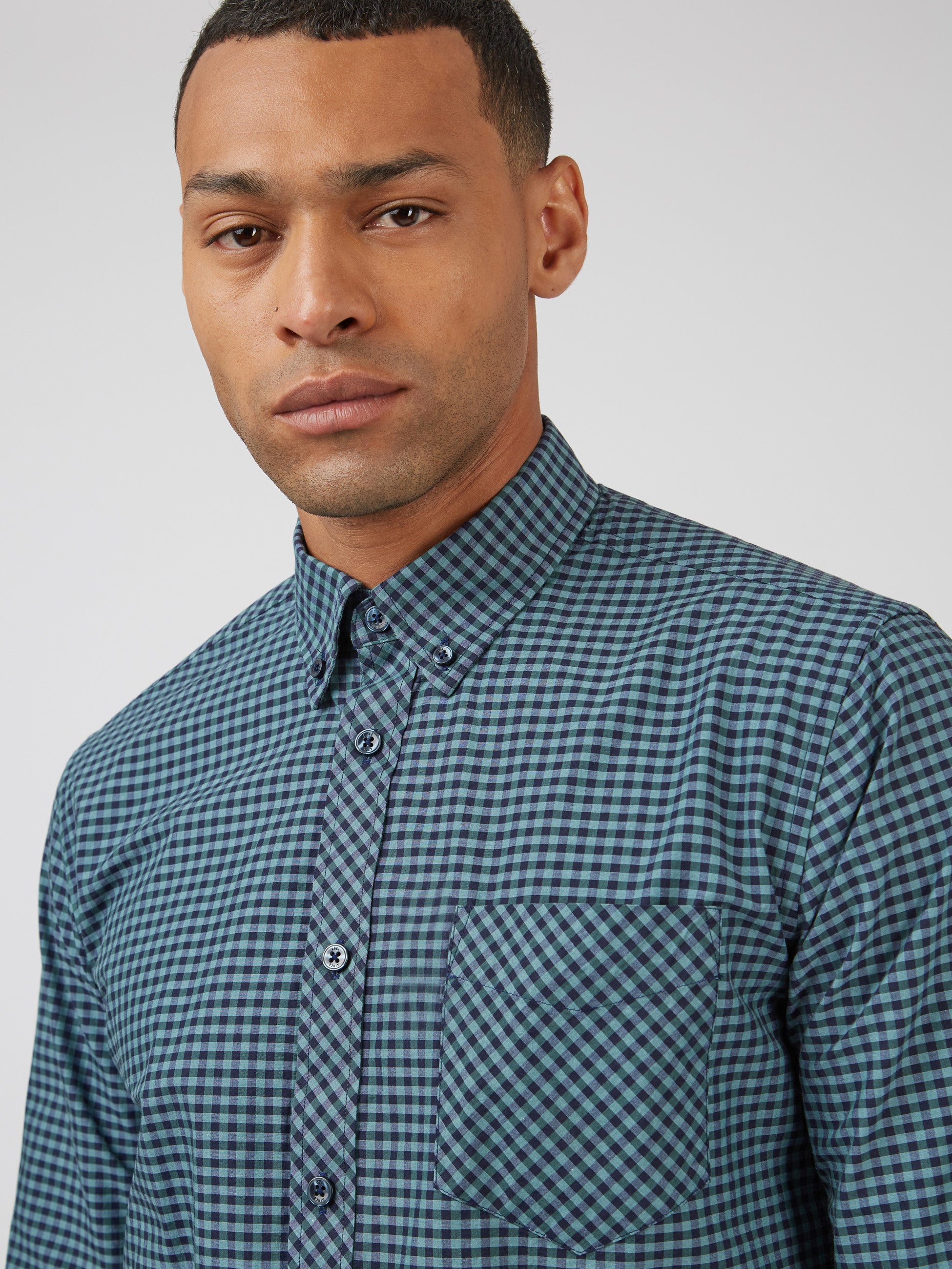 Signature Long-Sleeve Gingham Shirt - Dark Emerald