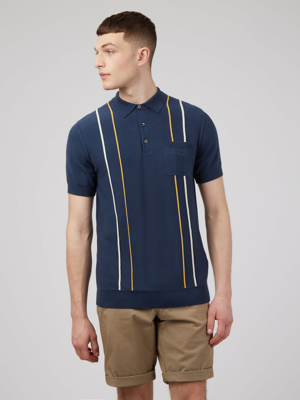 Minimal Mod Knit Striped Polo - Blue Denim - Ben Sherman