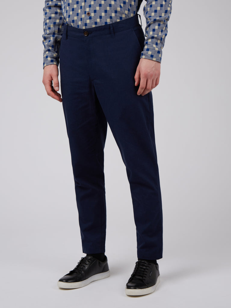 Signature Slim Taper Linen Trousers - Midnight - Ben Sherman