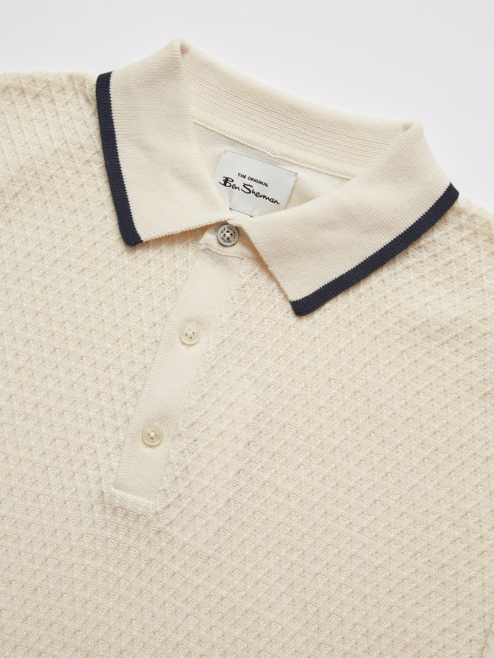 Textured Knit Contrast Tip Polo - Ivory - Ben Sherman