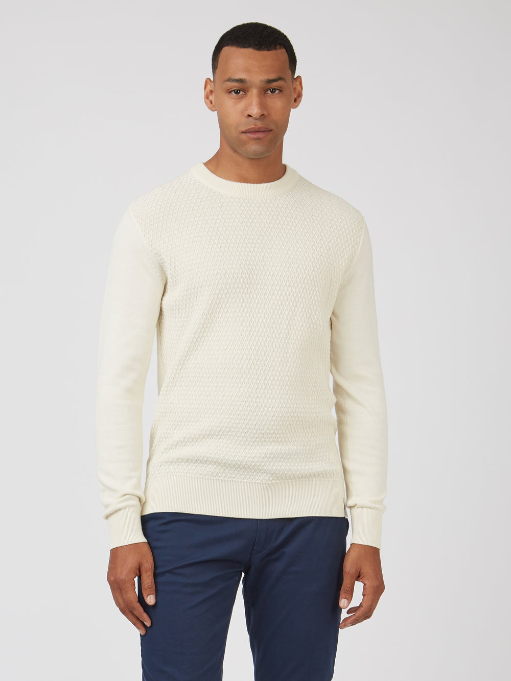 Textured Knit Crewneck Sweater - Ivory - Ben Sherman