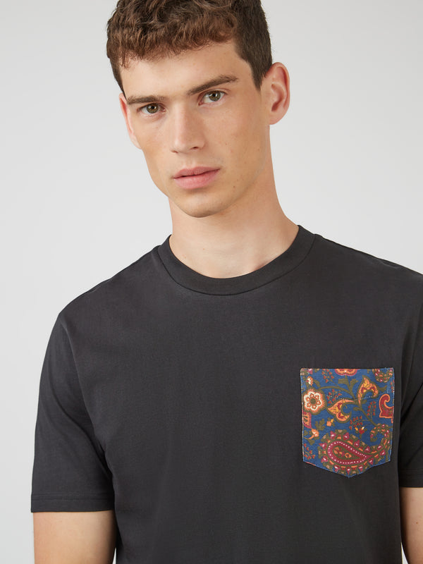 Organic Jersey Paisley Pocket Graphic Tee - Black - Ben Sherman