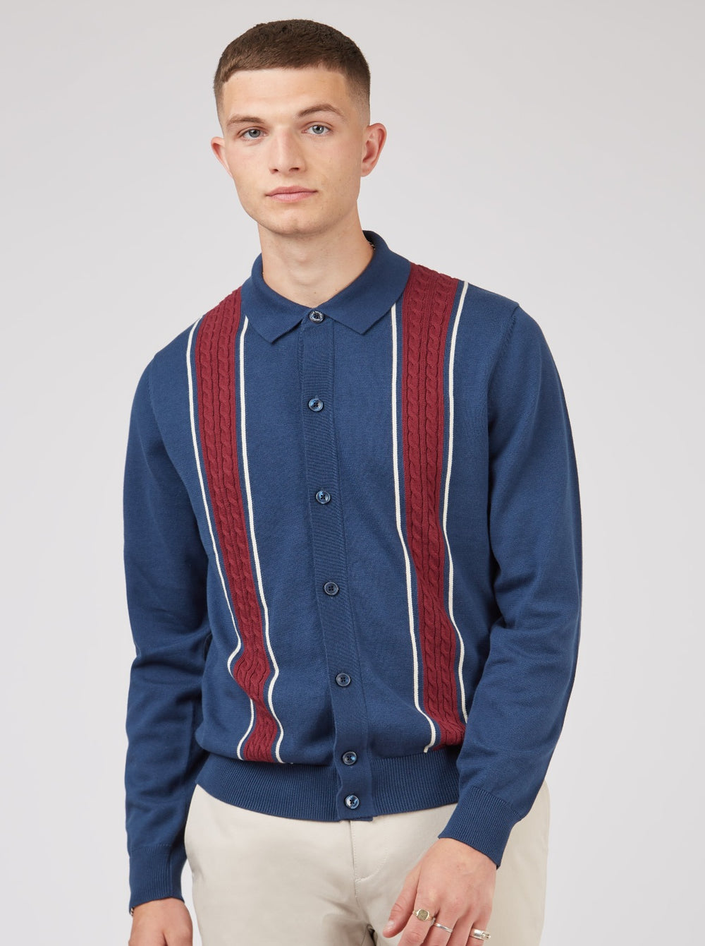 Retro Contrast Stripe Knit Polo - Blue - Ben Sherman
