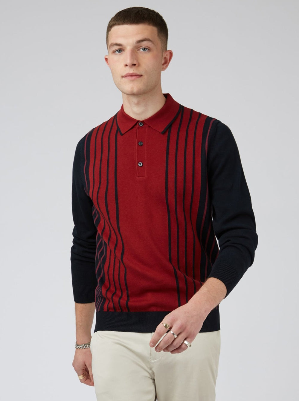 Retro Colorblock Stripe Knit Polo - Red - Ben Sherman