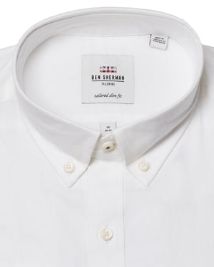 White Solid Oxford Slim Fit Dress Shirt