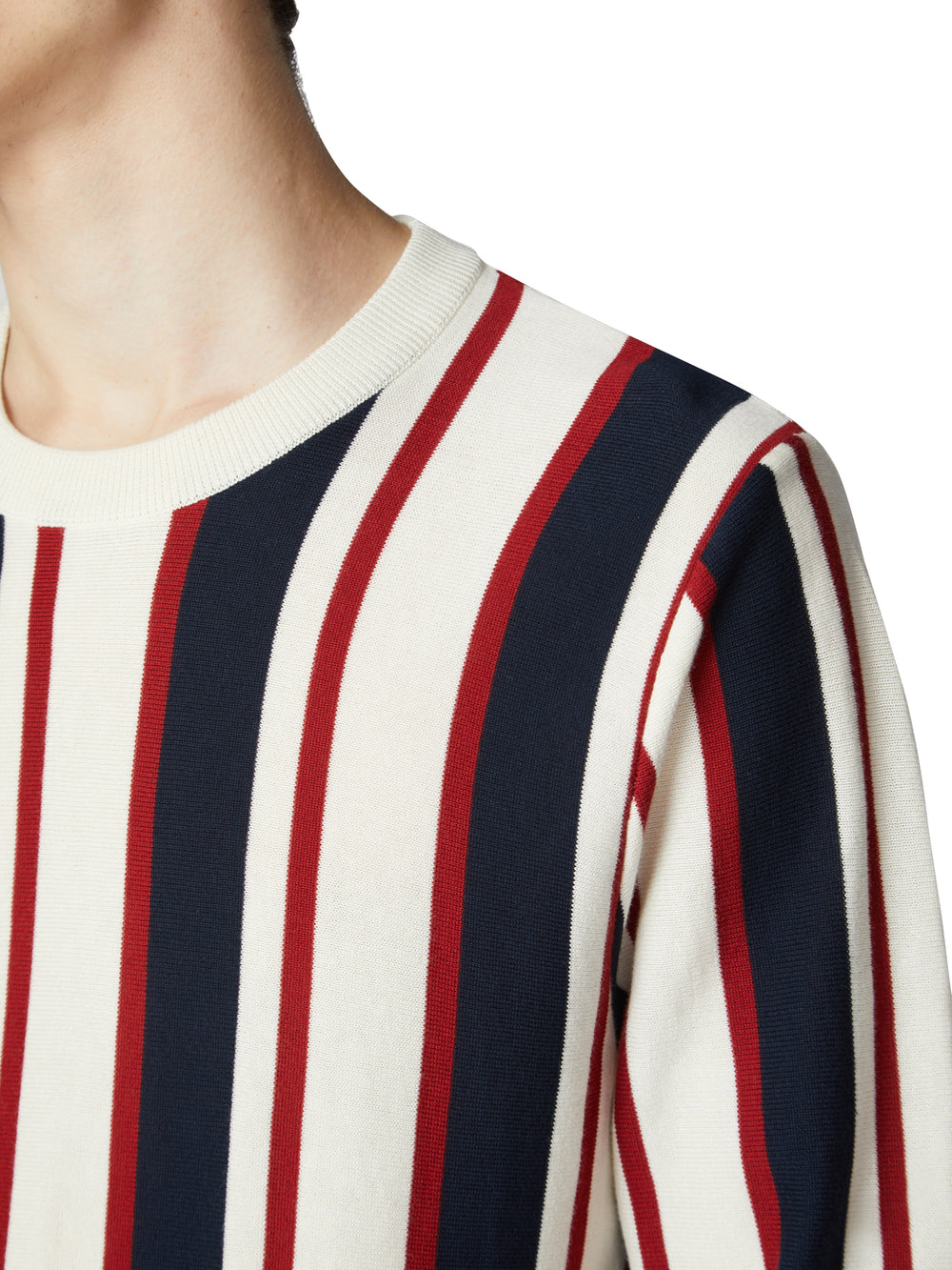 Knitted Mod Stripe Crewneck Sweater - Ivory - Ben Sherman