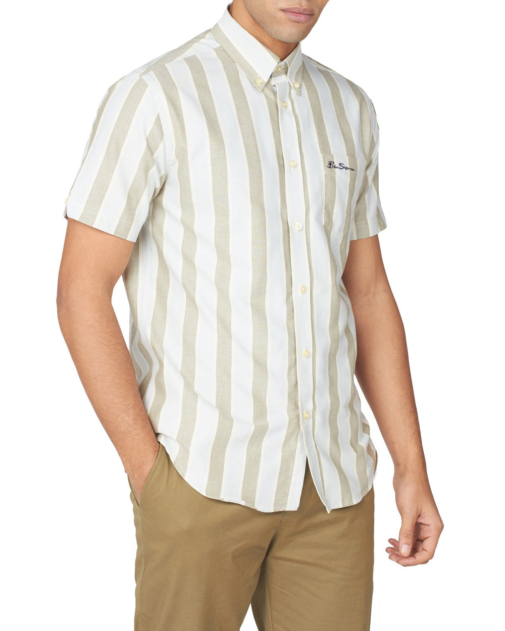 Short-Sleeve Block-Stripe Shirt - Olive - Ben Sherman
