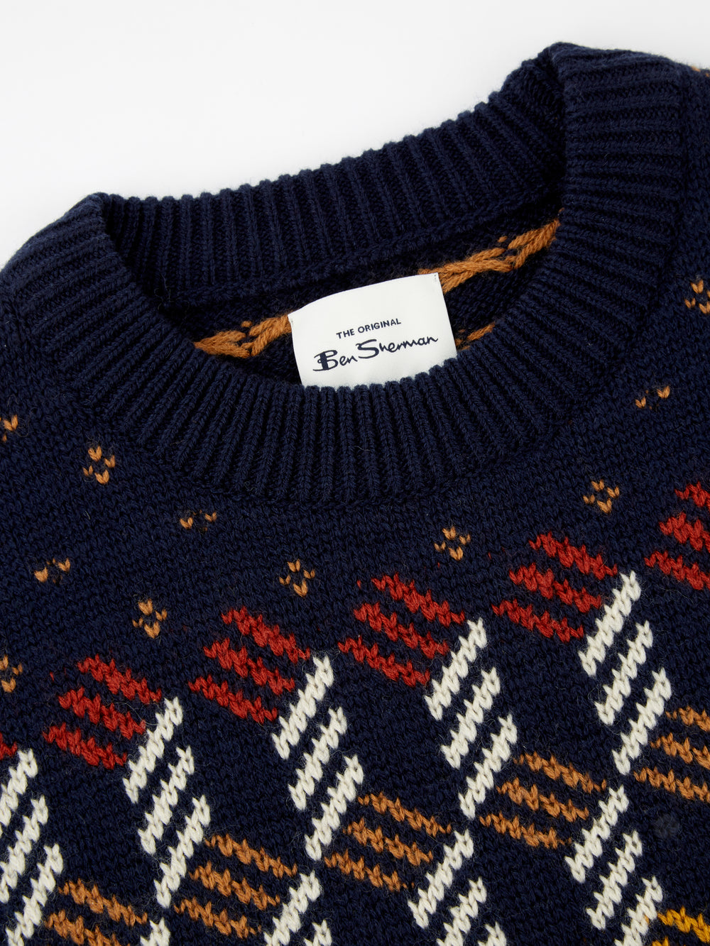 Yoke Fairisle Crewneck Knit Sweater - Marine - Ben Sherman