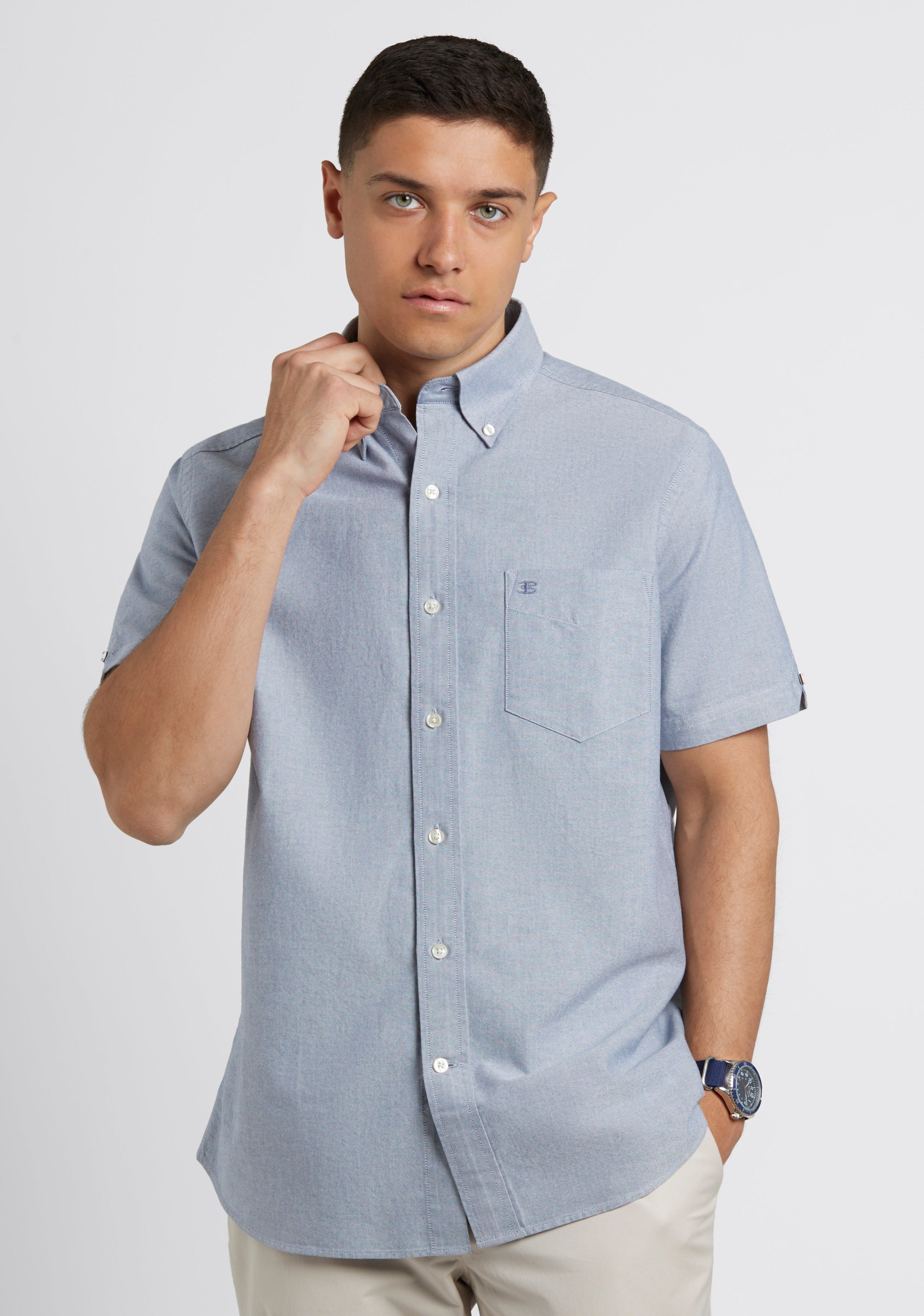 Short Sleeve Brighton Oxford Organic Shirt - Navy