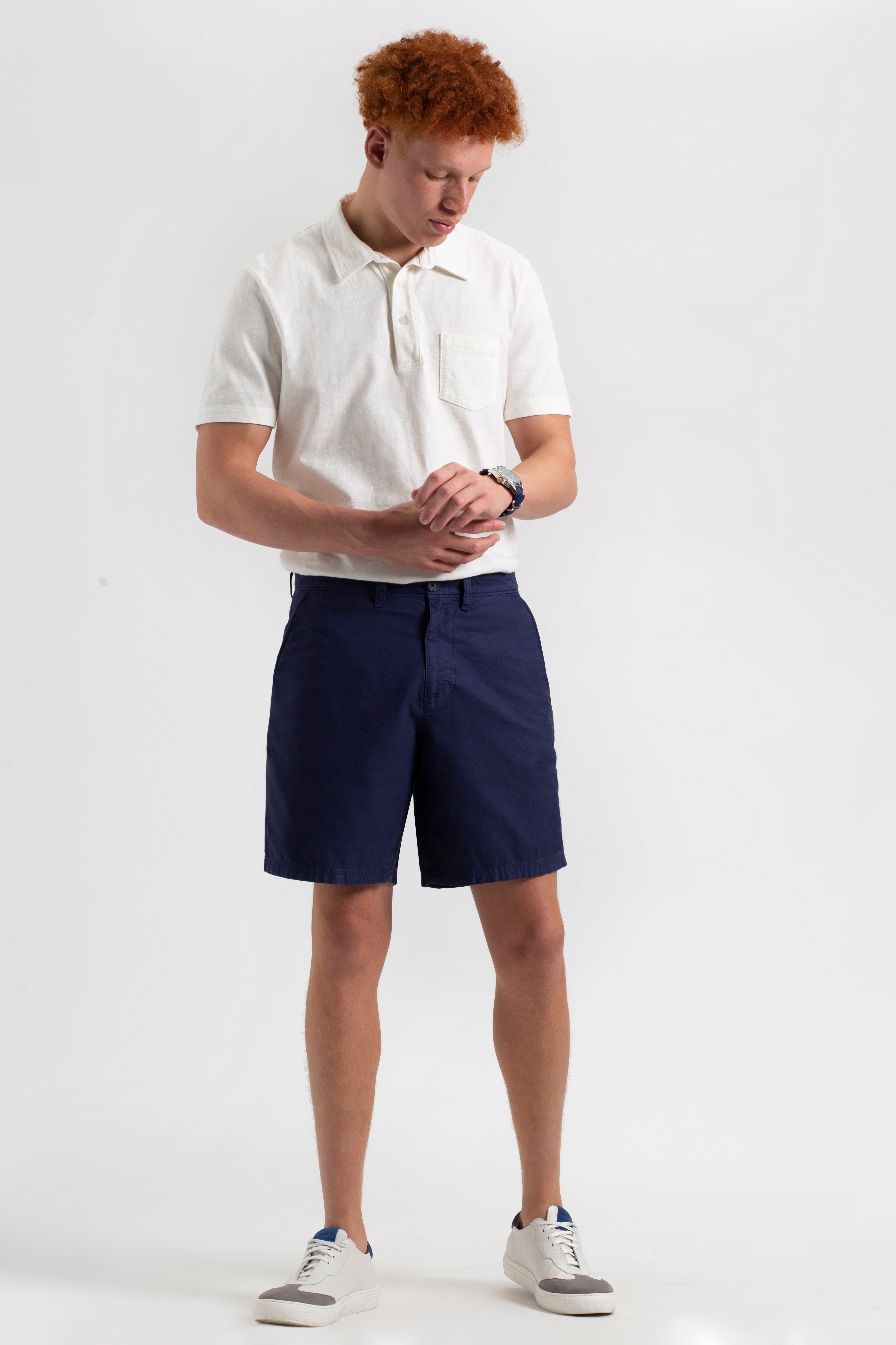 Beatnik Oxford Garment Dye Slim Short - Navy