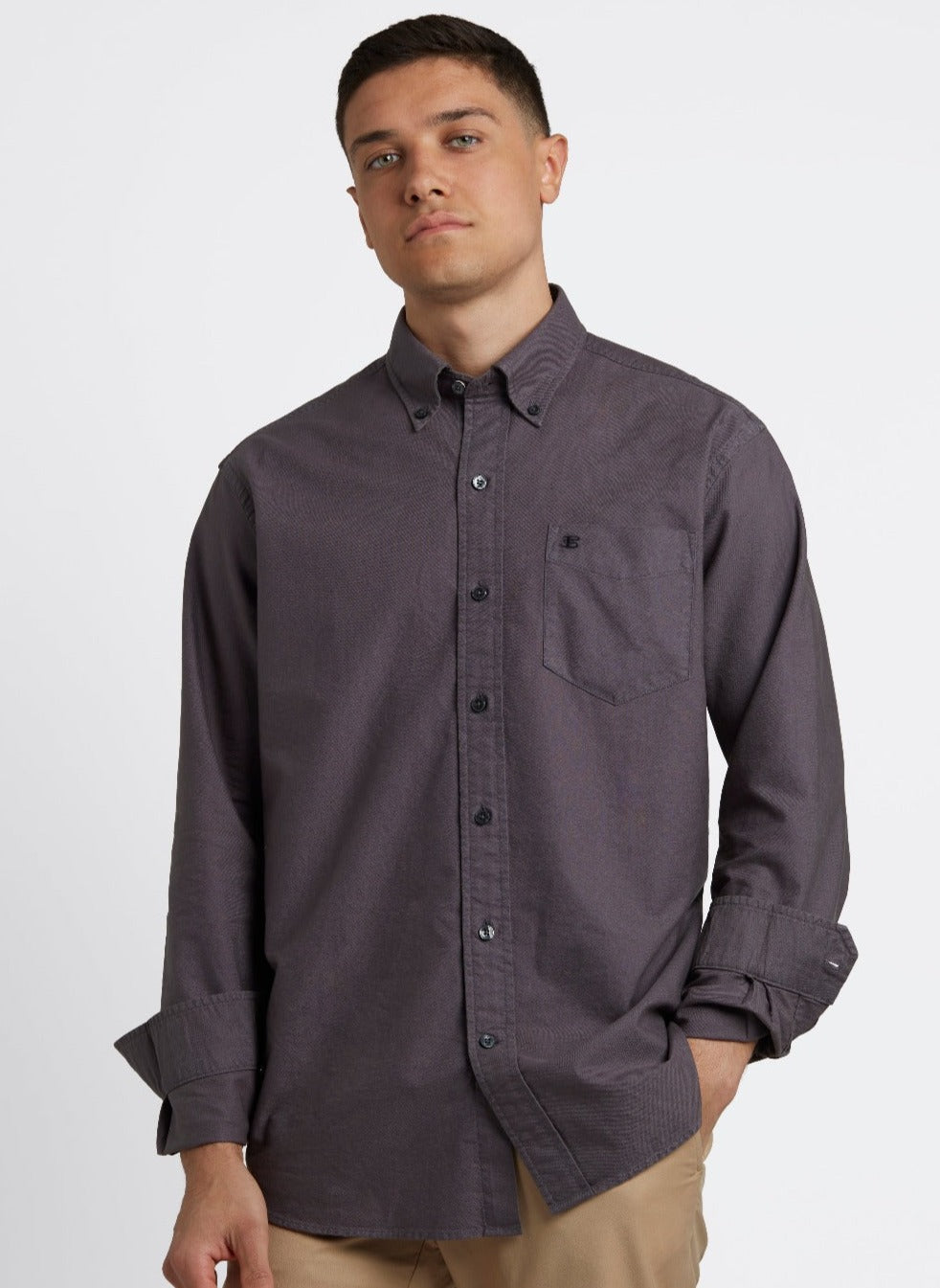 Beatnik Oxford Garment Dye Shirt - Charcoal - Ben Sherman