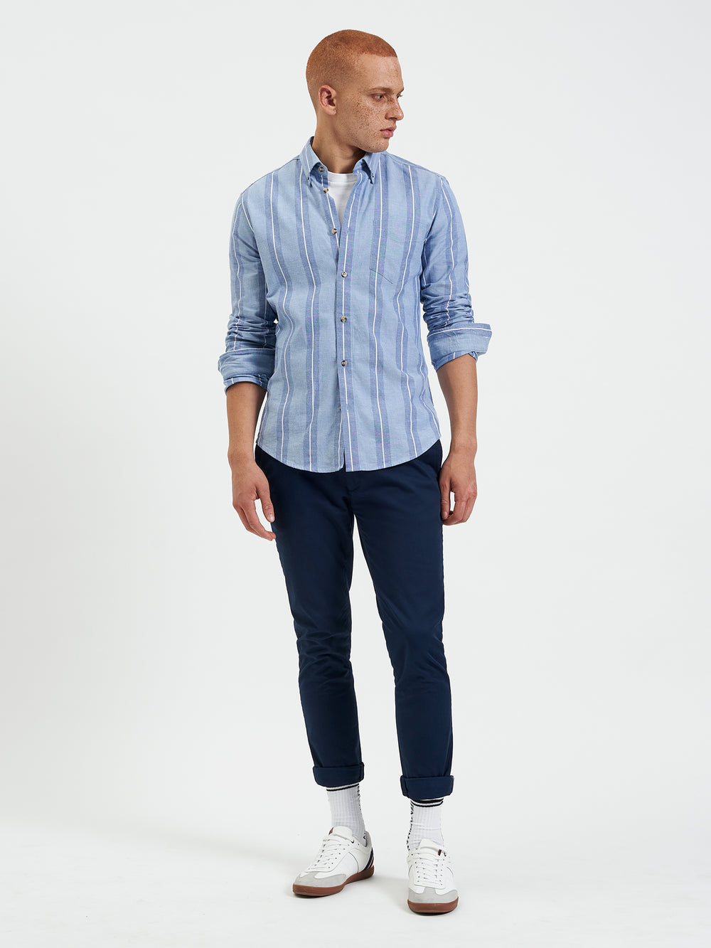 Long-Sleeve Block-Stripe Shirt - Dark Blue - Ben Sherman