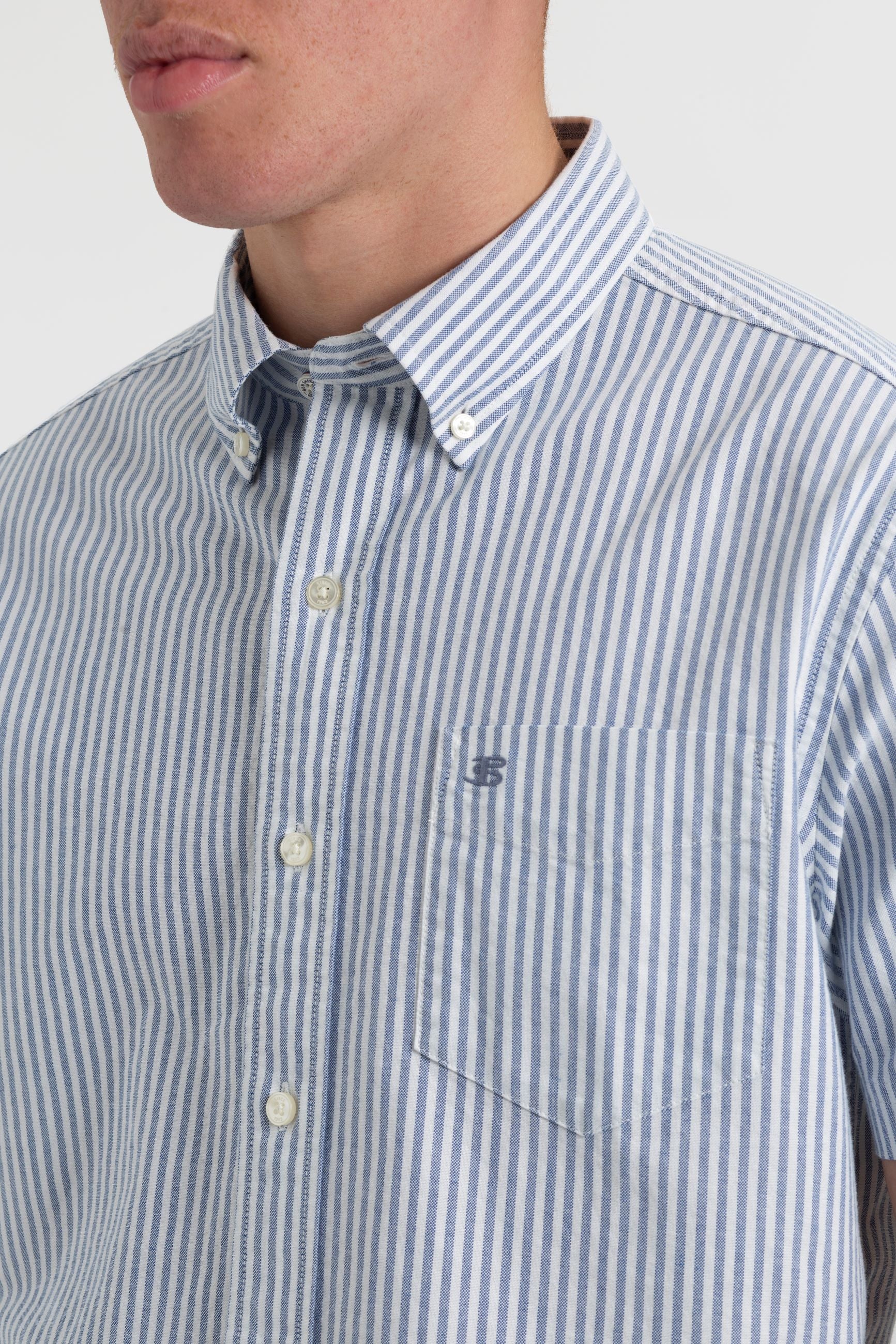 Short Sleeve Brighton Oxford Organic Shirt - Indigo Bengal Stripe