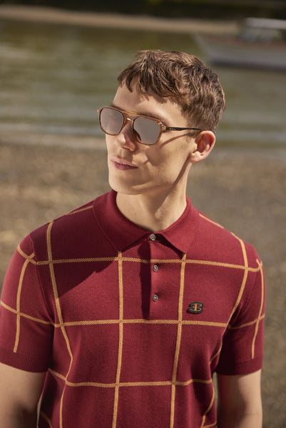 B by Ben Sherman Jacquard Check Knit Polo - Claret